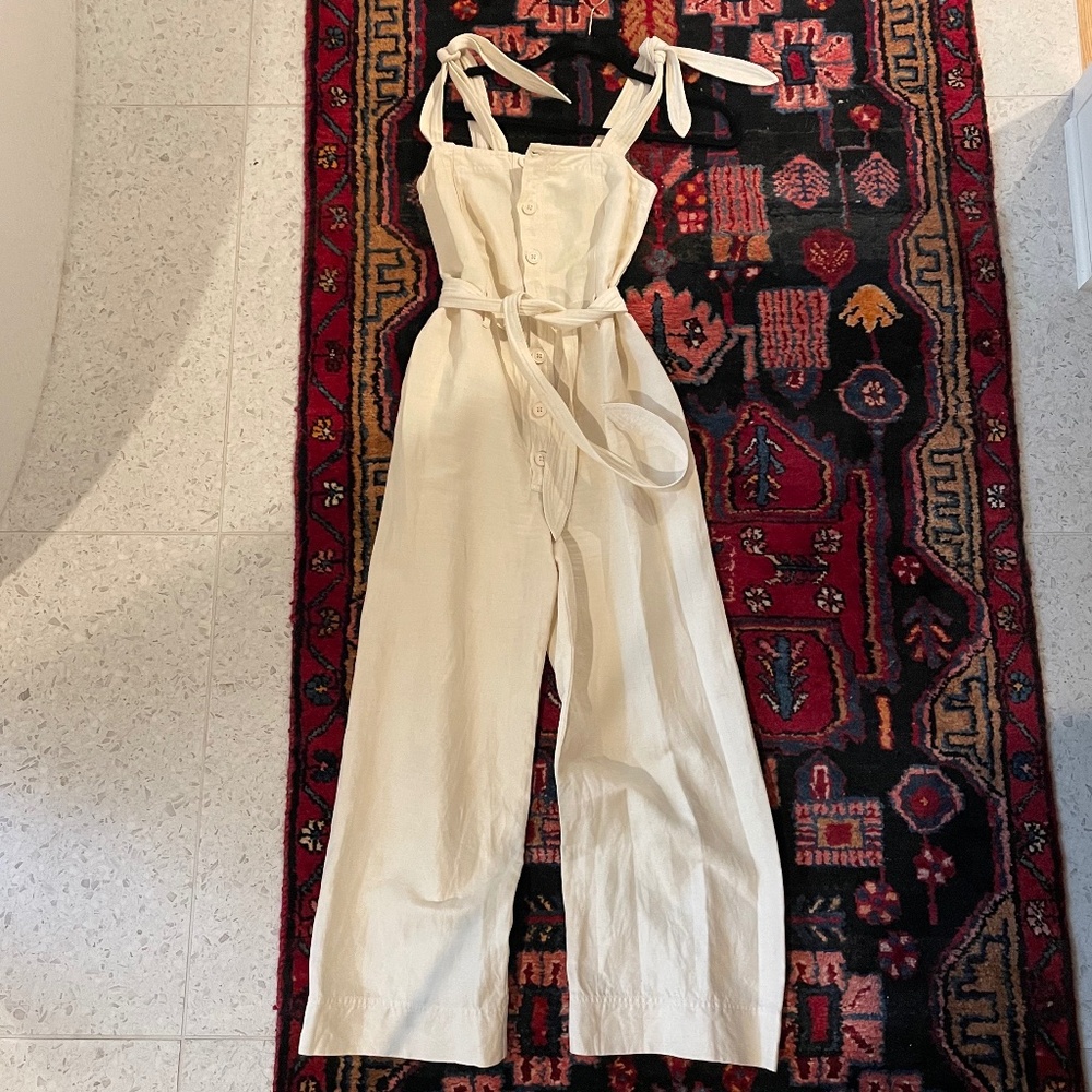 Cream button up jumpsuit